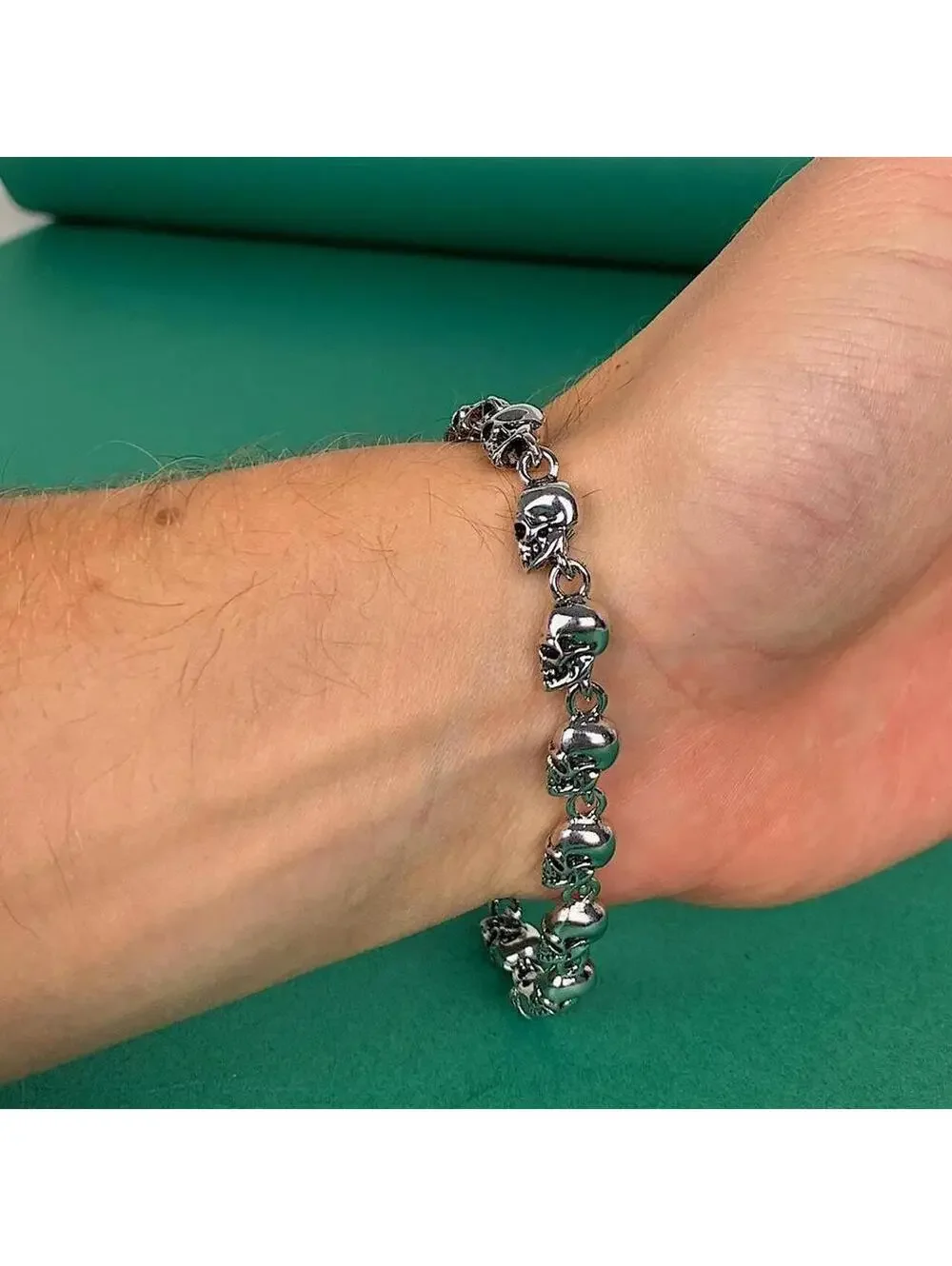 Emo Y2K Punk Style Skull Head Silver Bracelet. Great Quality!
